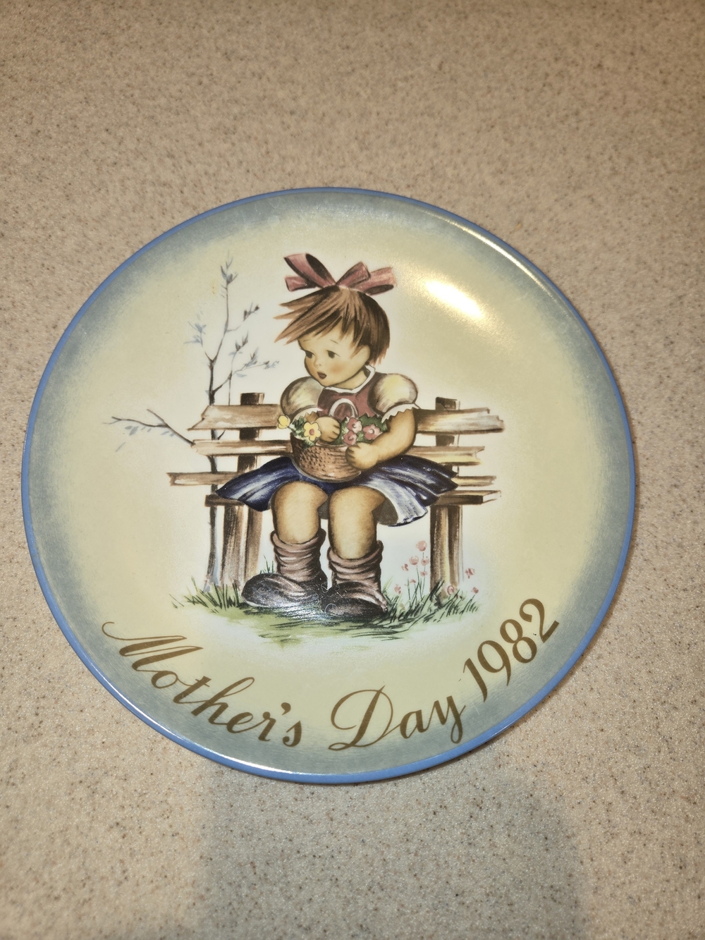 Hummel Mother's Day 1982 Decorative Ceramic Plate - Blue Trim